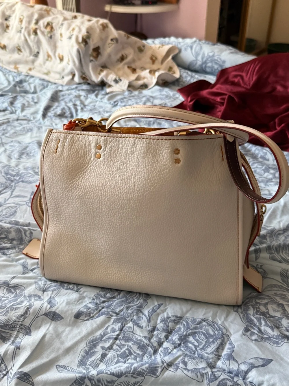 Coach Rogue 30 Leather Satchel Handbag in Cream